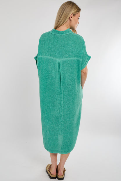 WASHED LINEN BUTTON THROUGH DRESS
