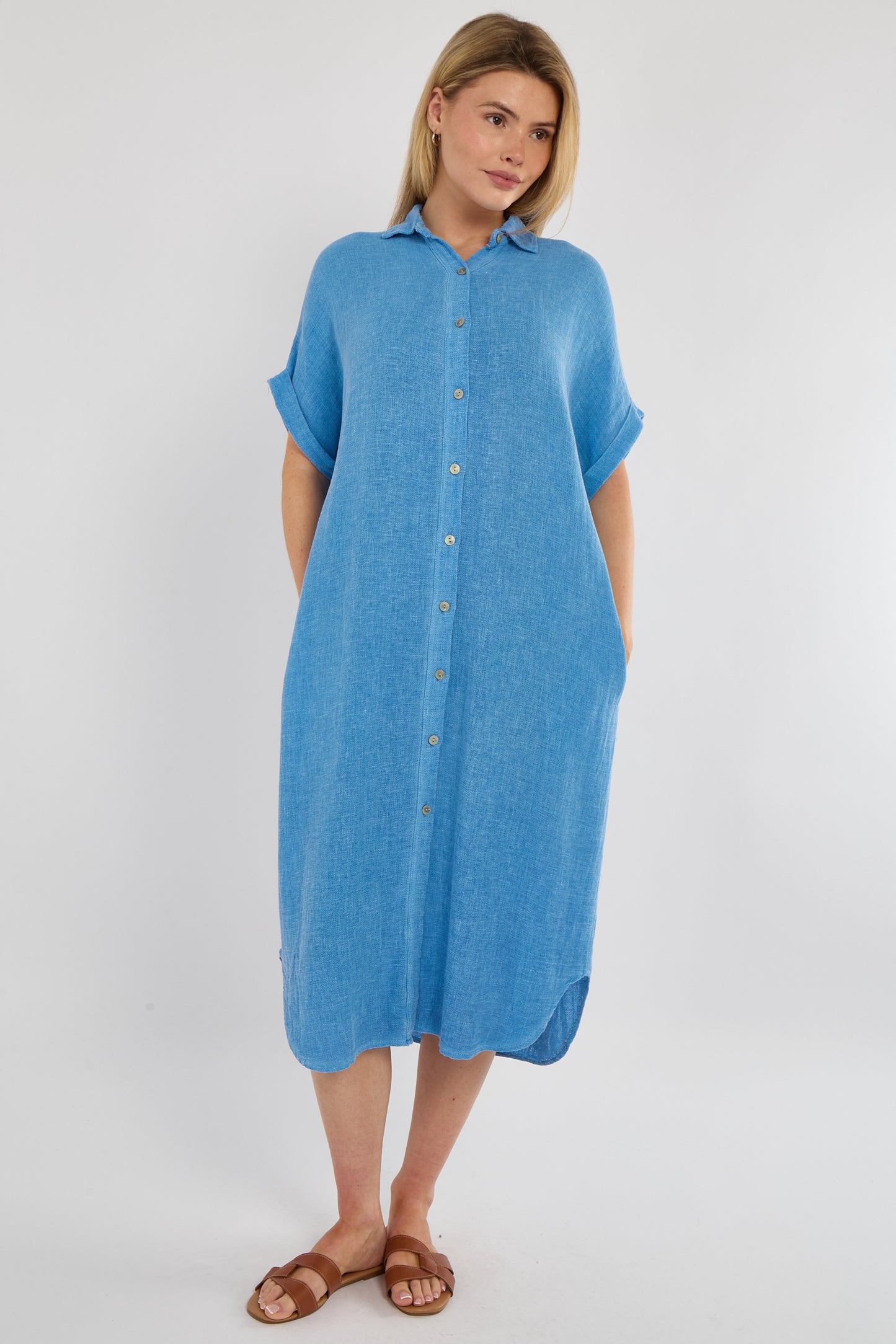 WASHED LINEN BUTTON THROUGH DRESS
