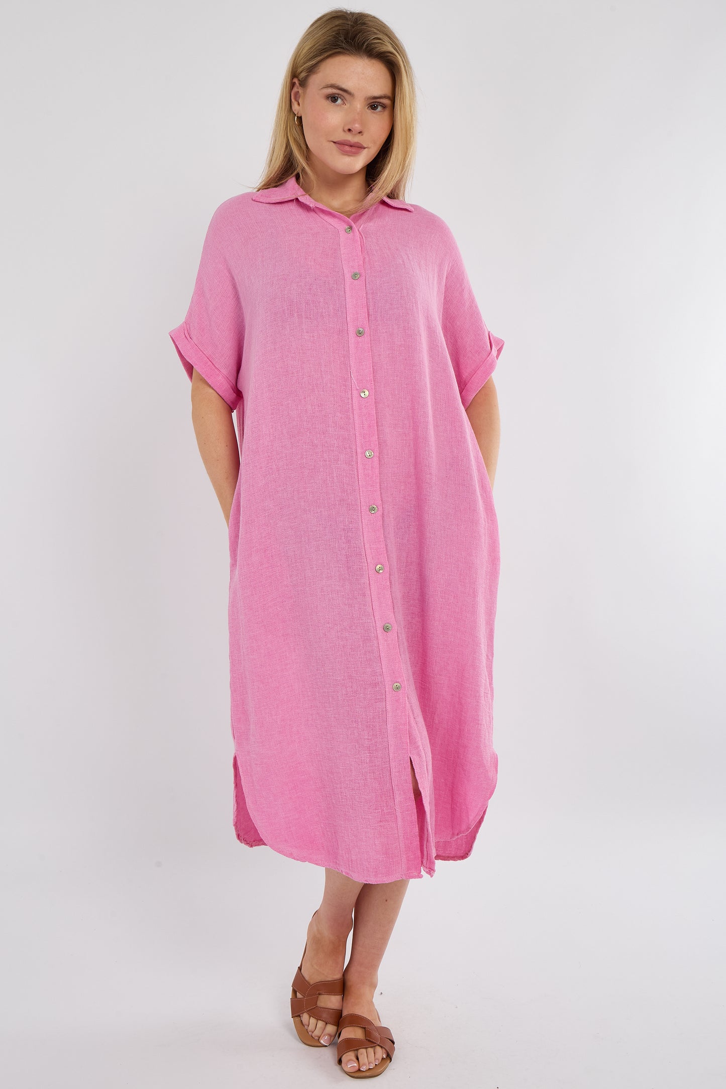WASHED LINEN BUTTON THROUGH DRESS