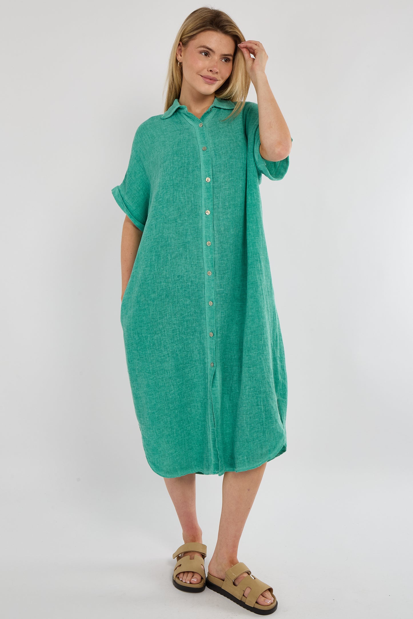 WASHED LINEN BUTTON THROUGH DRESS