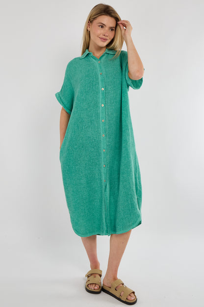 WASHED LINEN BUTTON THROUGH DRESS