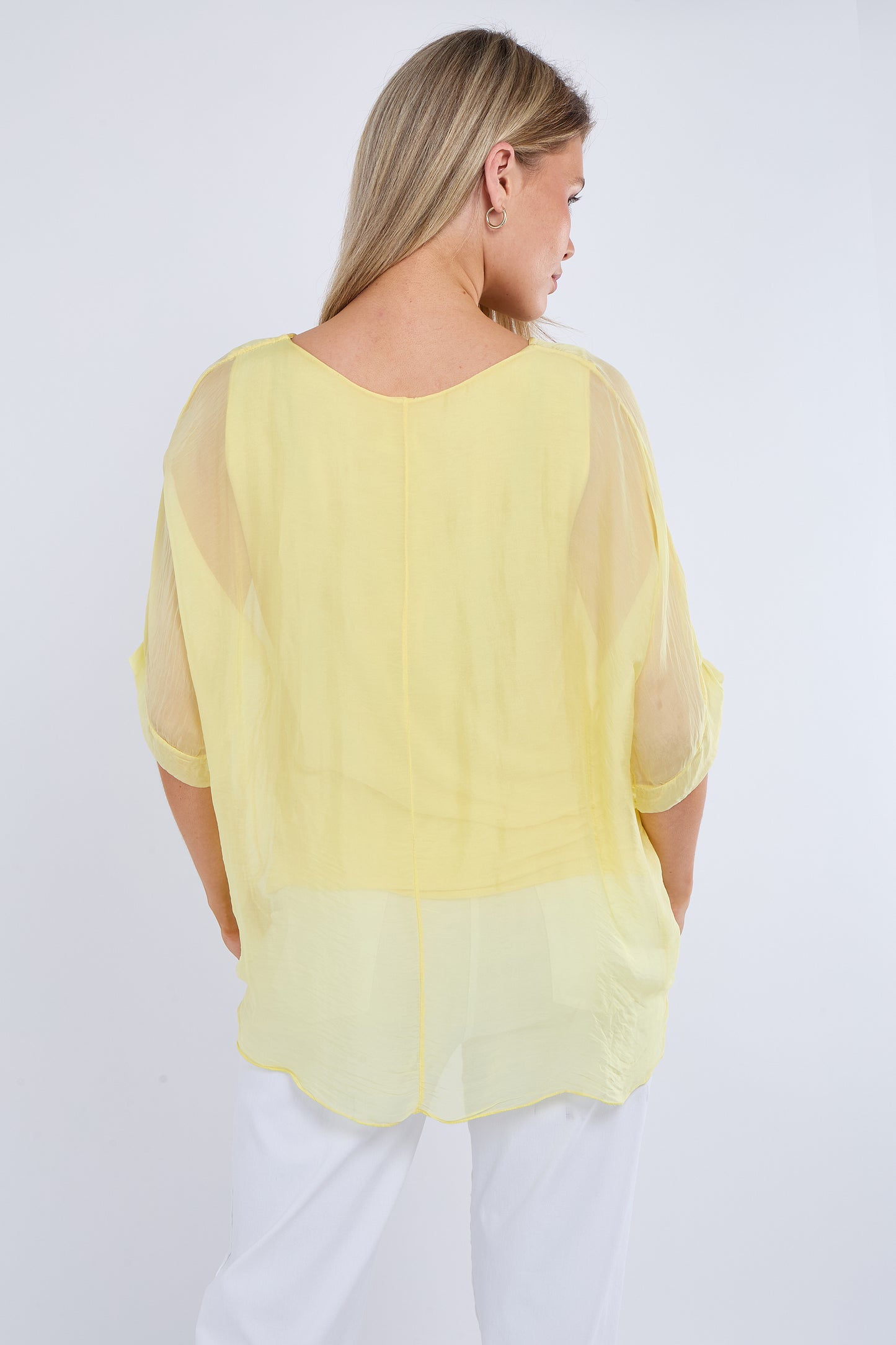 FRAYED HEM SILK TOP