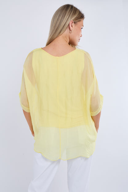 FRAYED HEM SILK TOP