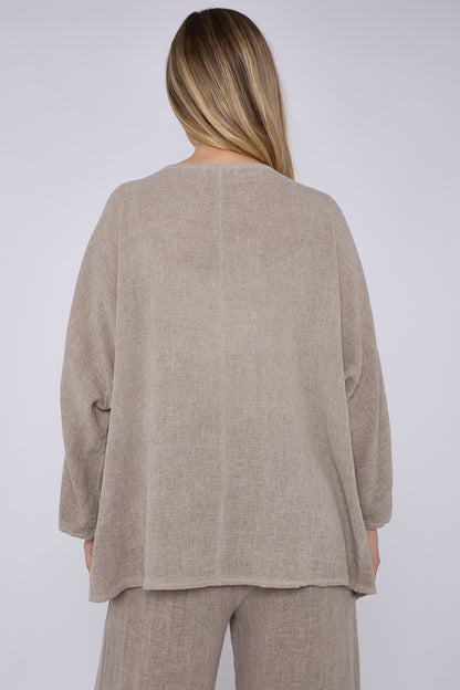 ONE BUTTON WASHED LINEN MIX V-NECK CARDIGAN