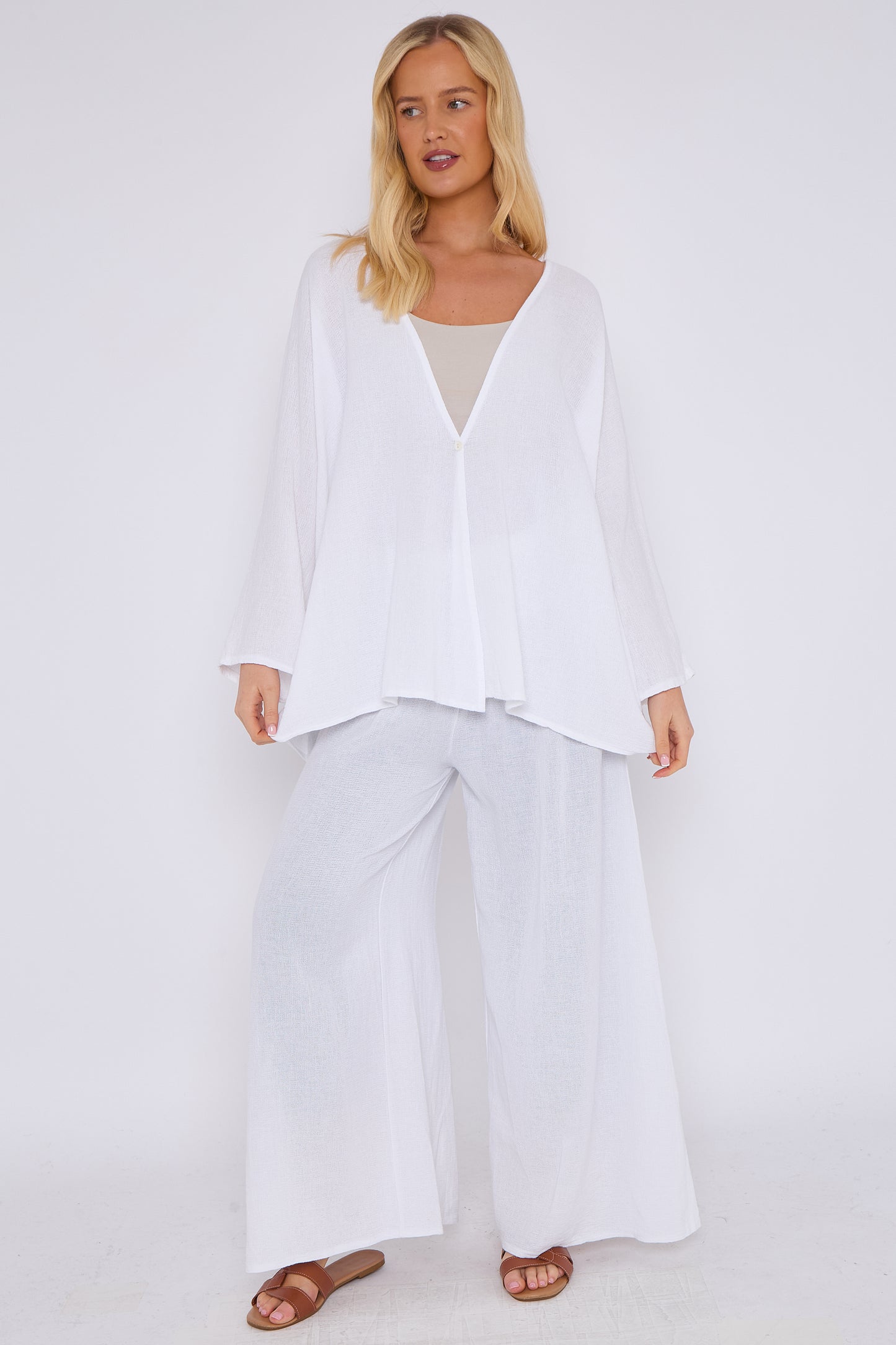 ONE BUTTON WASHED LINEN MIX V-NECK CARDIGAN