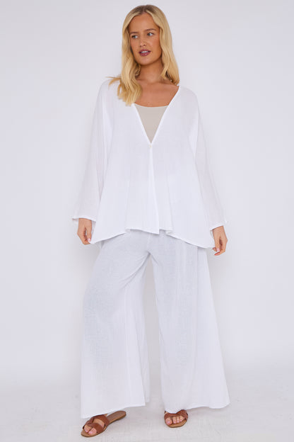 ONE BUTTON WASHED LINEN MIX V-NECK CARDIGAN