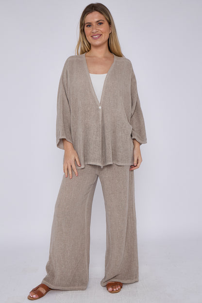 ONE BUTTON WASHED LINEN MIX V-NECK CARDIGAN