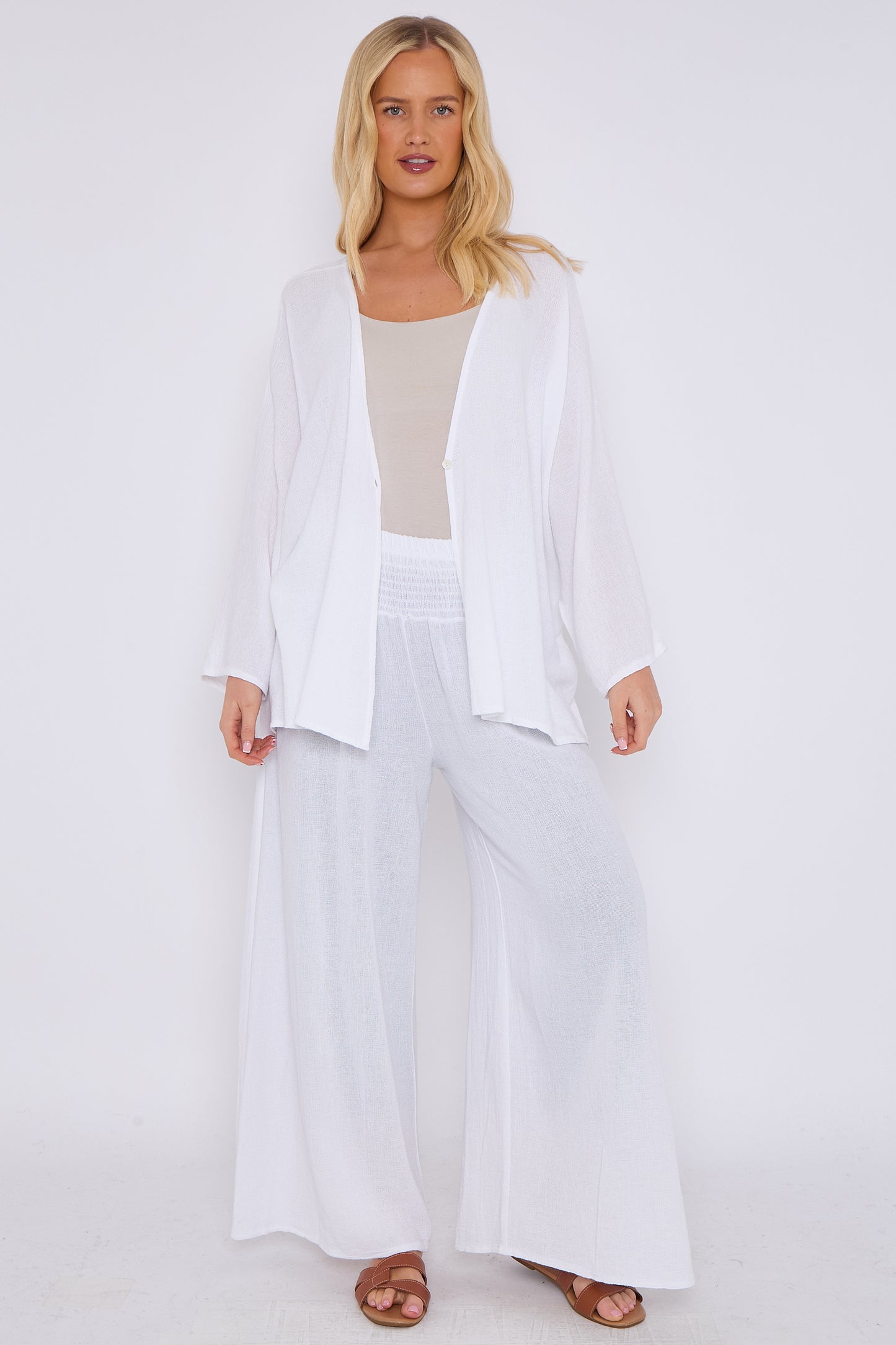 ONE BUTTON WASHED LINEN MIX V-NECK CARDIGAN