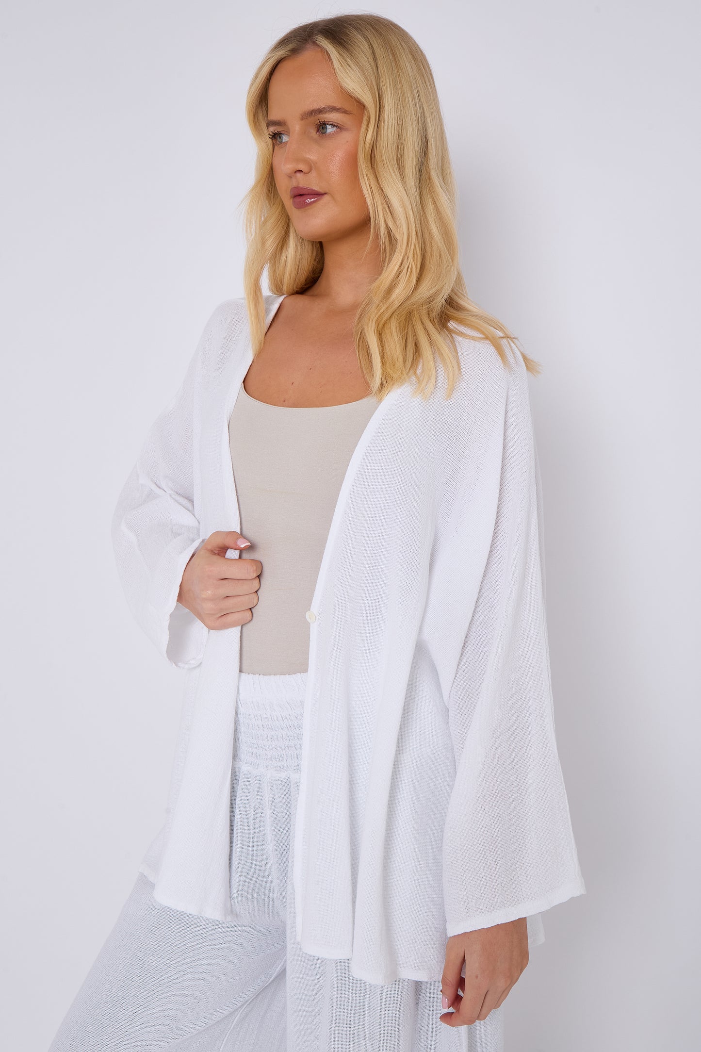 ONE BUTTON WASHED LINEN MIX V-NECK CARDIGAN