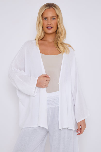 ONE BUTTON WASHED LINEN MIX V-NECK CARDIGAN