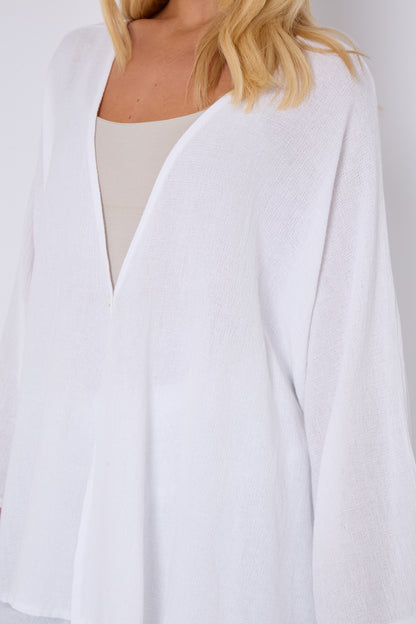 ONE BUTTON WASHED LINEN MIX V-NECK CARDIGAN