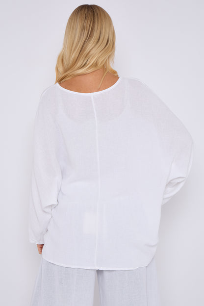 ONE BUTTON WASHED LINEN MIX V-NECK CARDIGAN