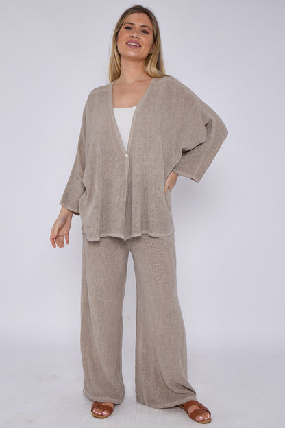 ONE BUTTON WASHED LINEN MIX V-NECK CARDIGAN