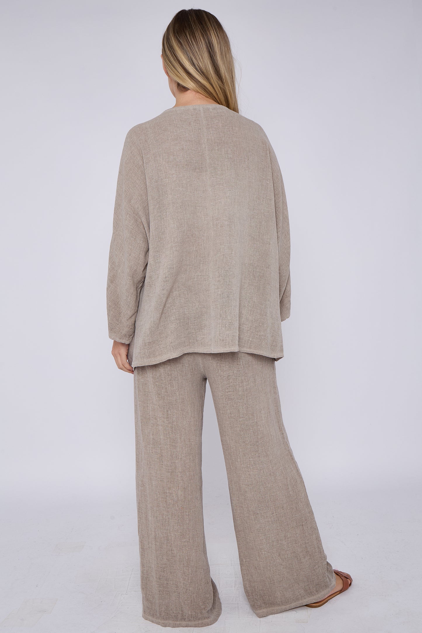 ONE BUTTON WASHED LINEN MIX V-NECK CARDIGAN