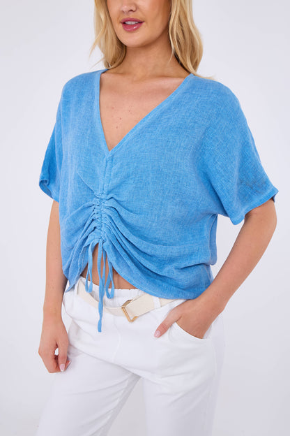 WASHED LINEN DRAWSTRING TOP