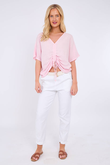 WASHED LINEN DRAWSTRING TOP