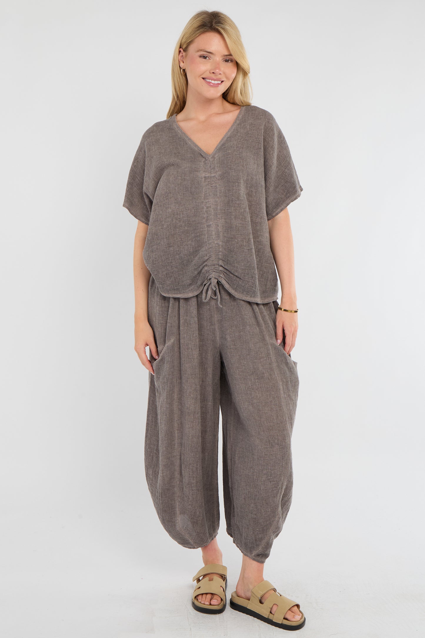 WASHED LINEN DRAWSTRING TOP