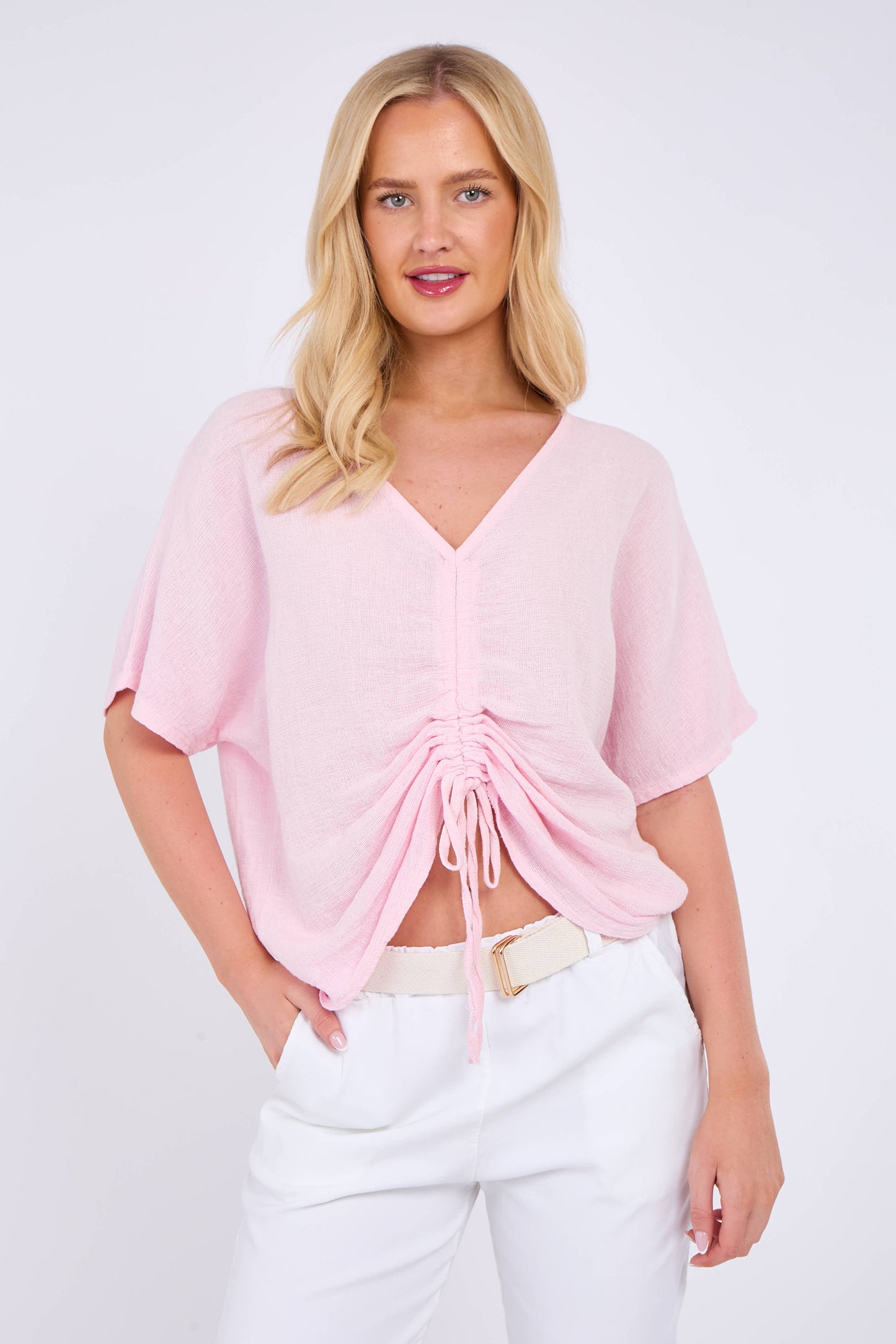 WASHED LINEN DRAWSTRING TOP