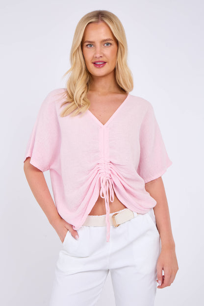 WASHED LINEN DRAWSTRING TOP