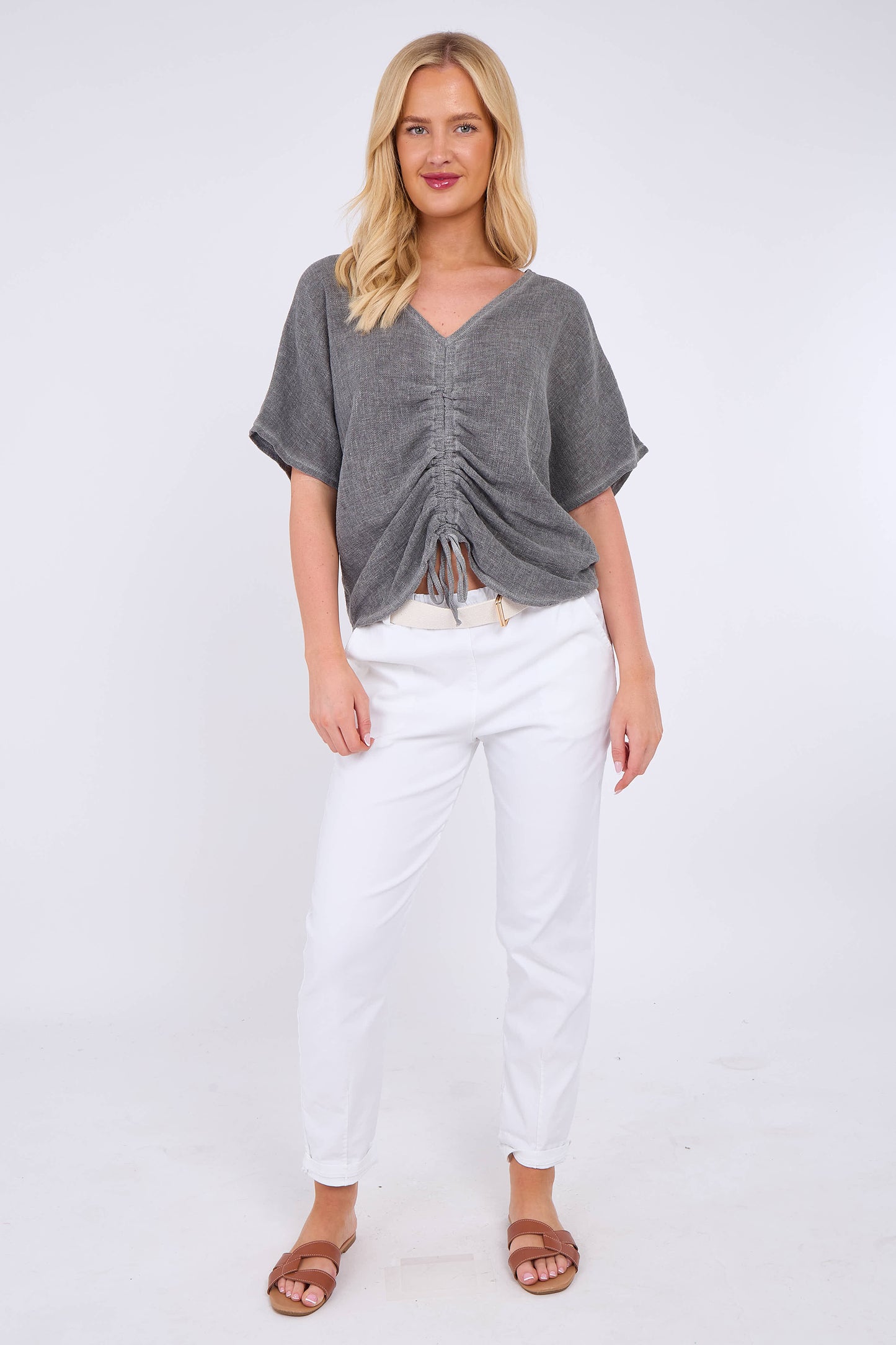 WASHED LINEN DRAWSTRING TOP