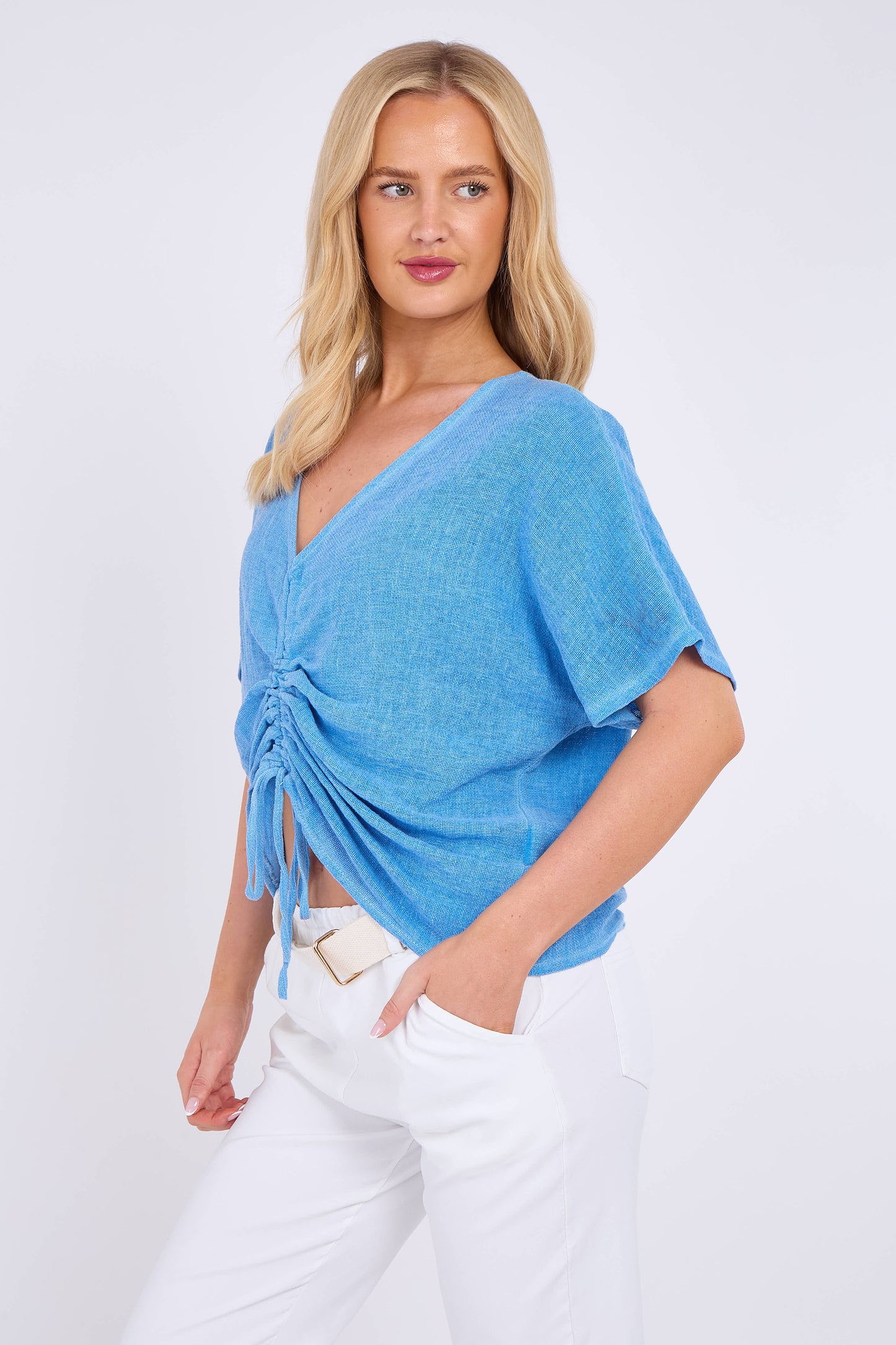 WASHED LINEN DRAWSTRING TOP