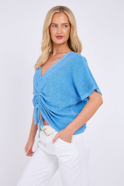 WASHED LINEN DRAWSTRING TOP