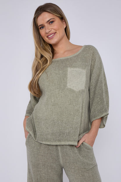 WASHED LINEN ONE POCKET TOP