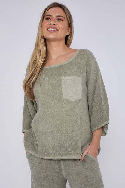 WASHED LINEN ONE POCKET TOP