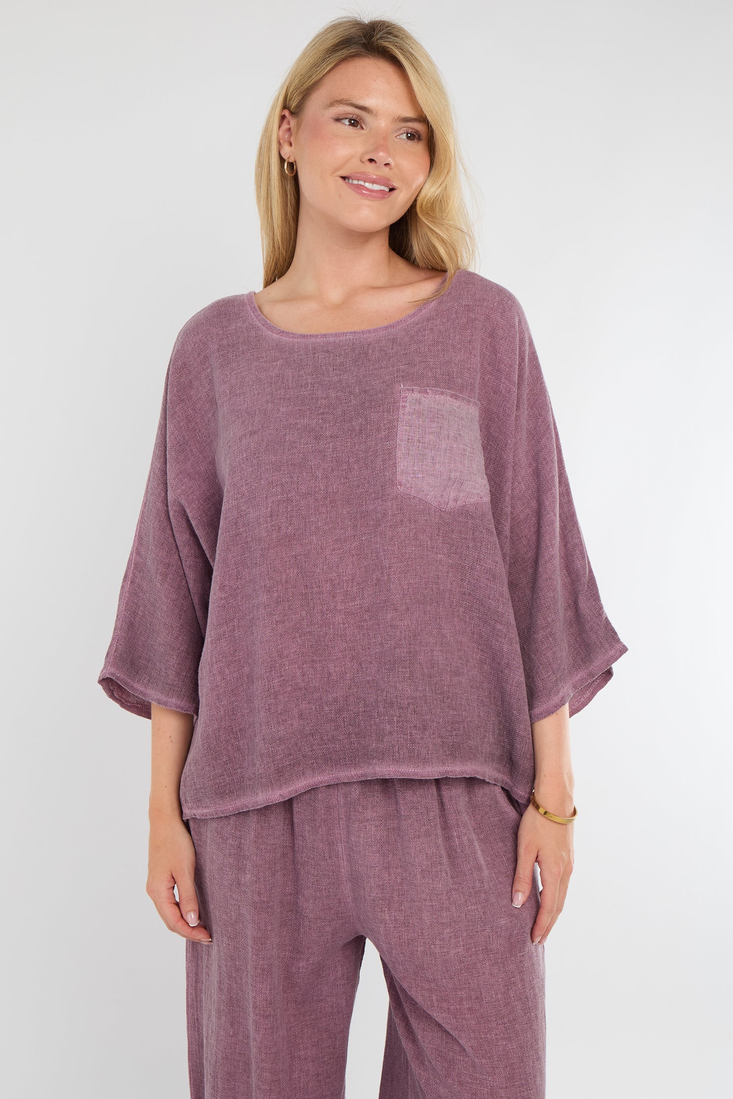 WASHED LINEN ONE POCKET TOP