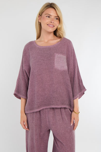 WASHED LINEN ONE POCKET TOP