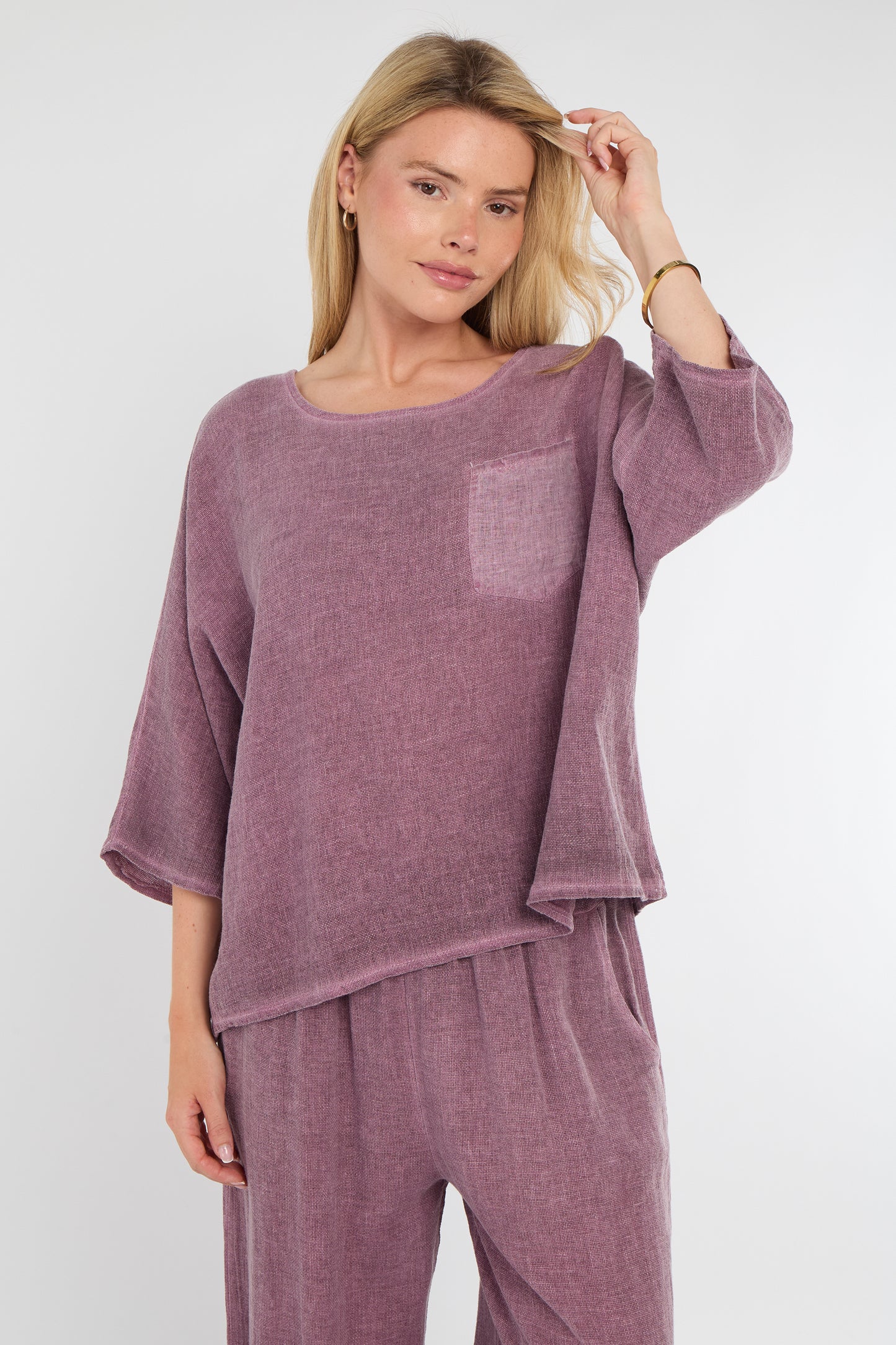 WASHED LINEN ONE POCKET TOP