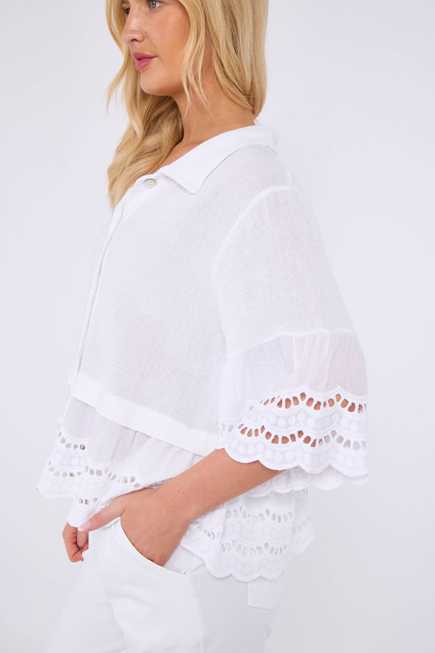 WASHED LINEN ANGLAISE SHIRT