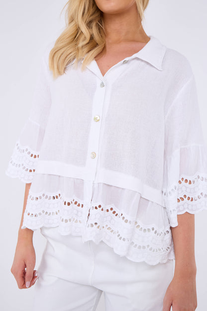 WASHED LINEN ANGLAISE SHIRT