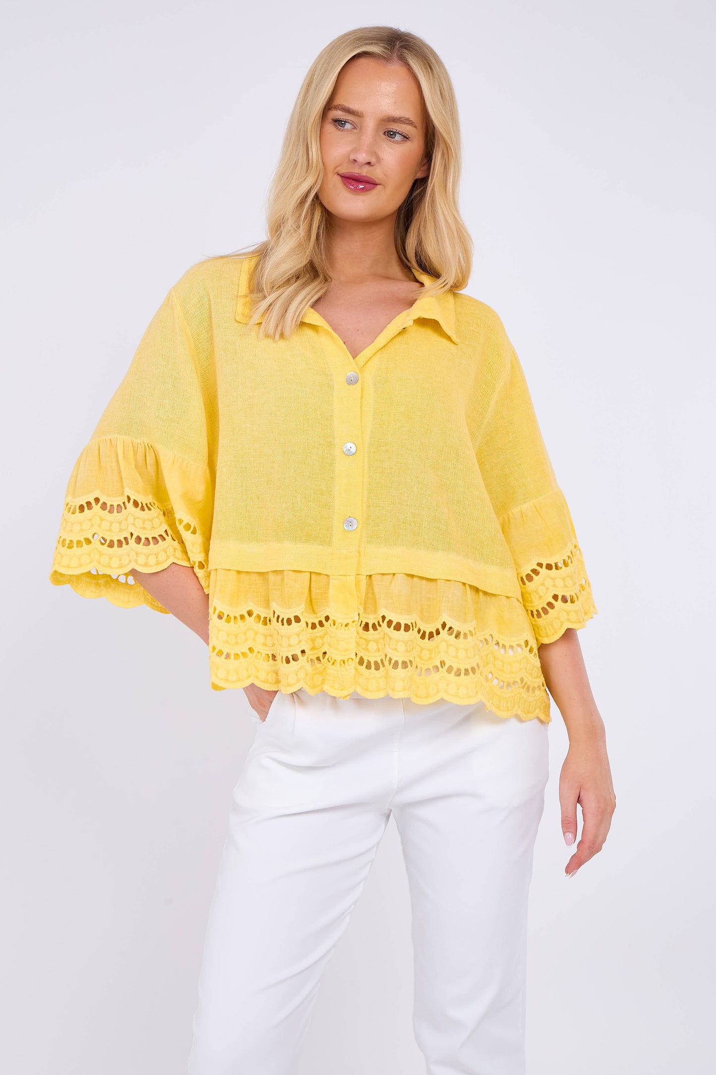 WASHED LINEN ANGLAISE SHIRT