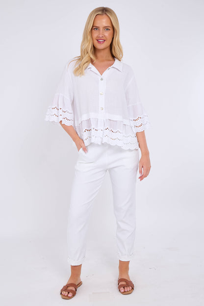 WASHED LINEN ANGLAISE SHIRT