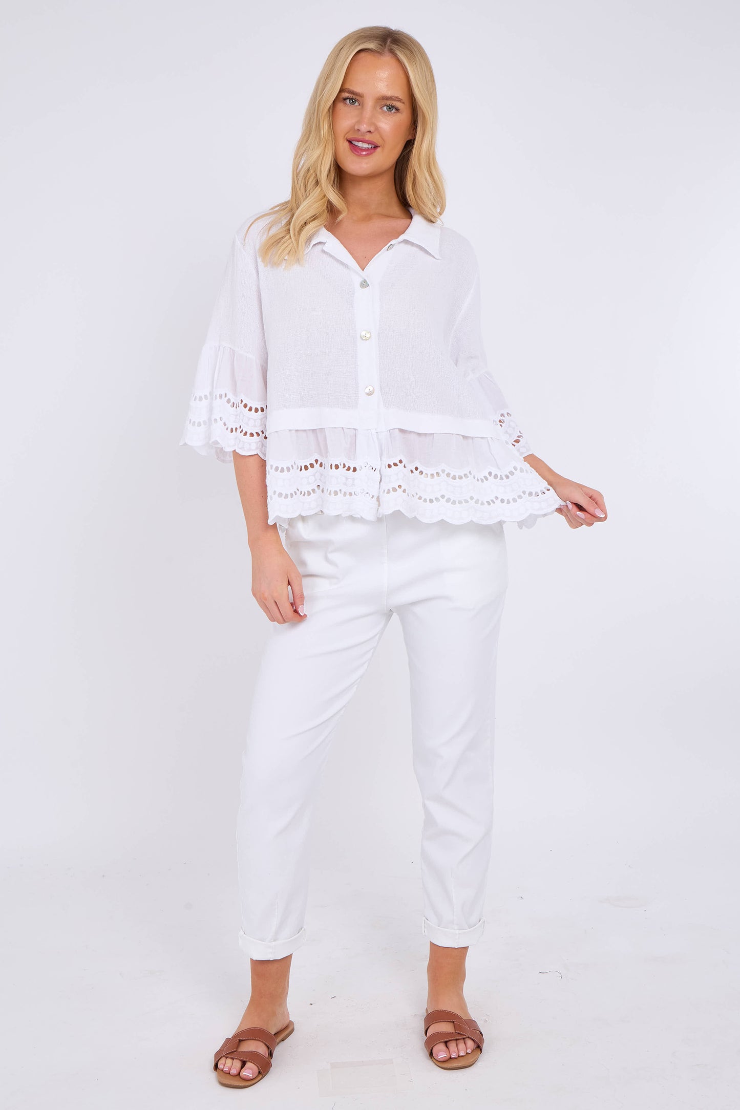 WASHED LINEN ANGLAISE SHIRT