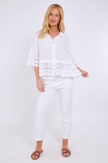 WASHED LINEN ANGLAISE SHIRT