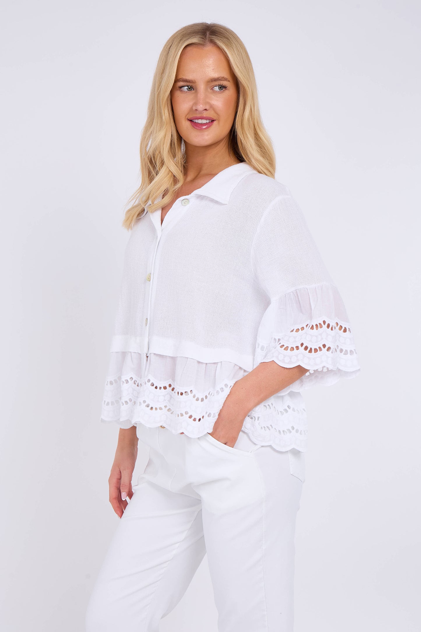 WASHED LINEN ANGLAISE SHIRT