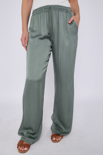 SATIN DRAWSTRING WIDE LEG TROUSERS