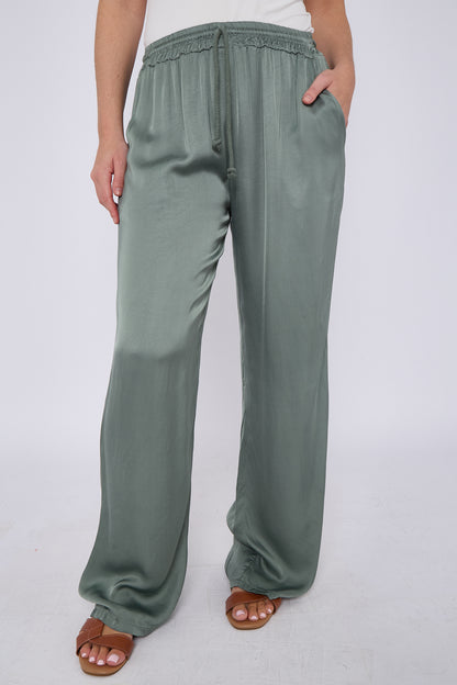 SATIN DRAWSTRING WIDE LEG TROUSERS