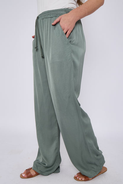 SATIN DRAWSTRING WIDE LEG TROUSERS