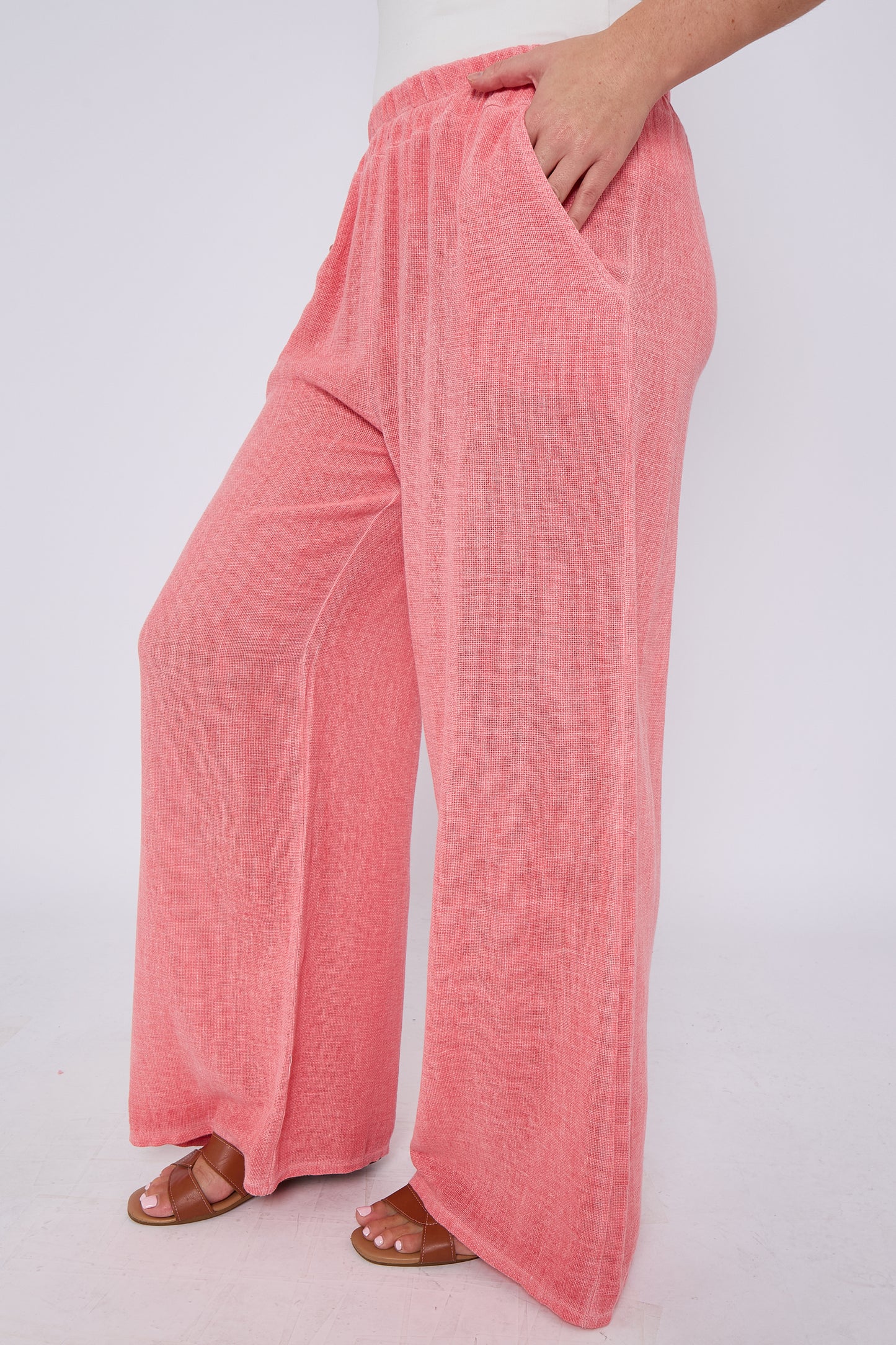 WASHED LINEN TWO POCKETS TROUSERS