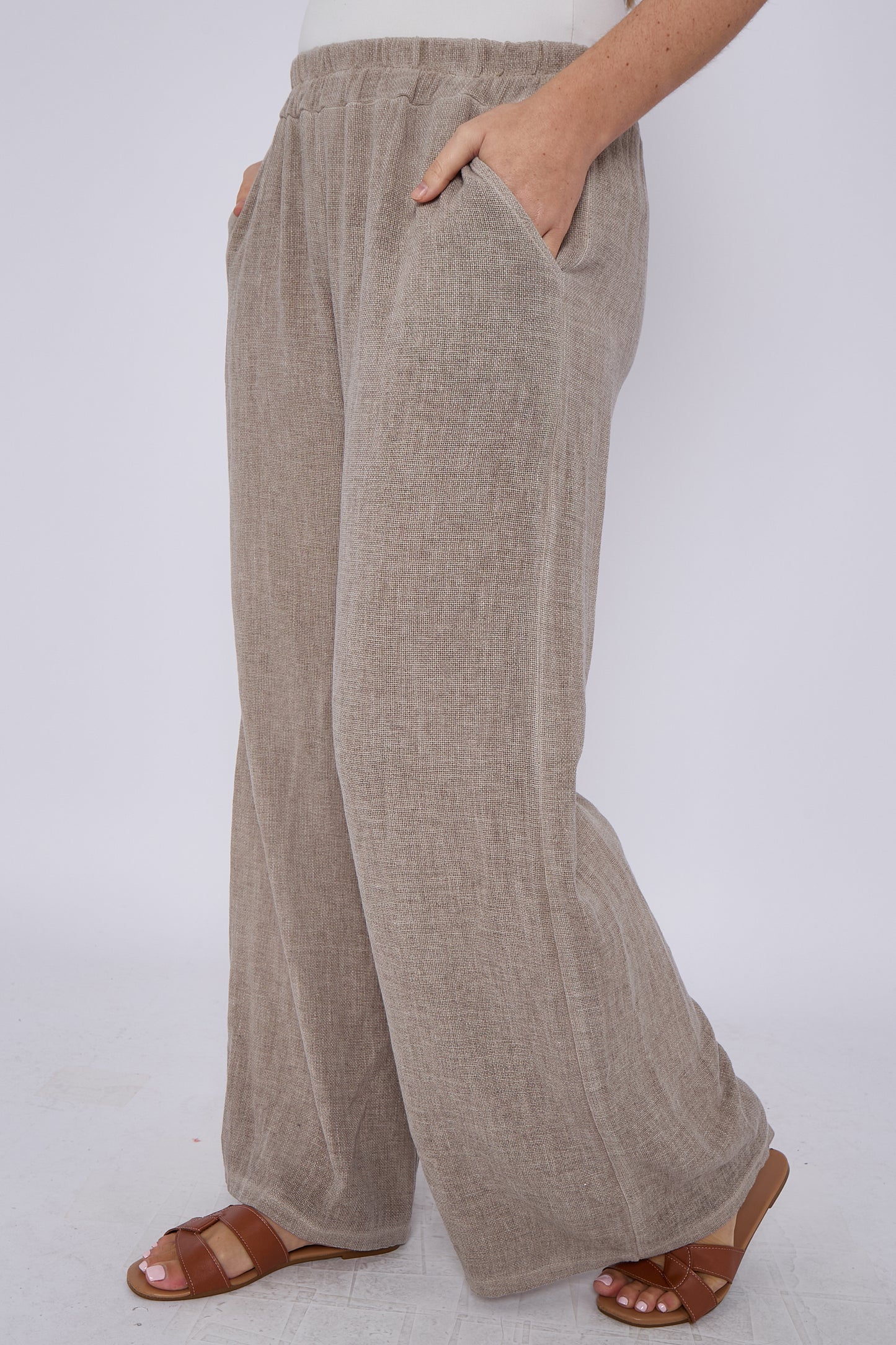 WASHED LINEN TWO POCKETS TROUSERS
