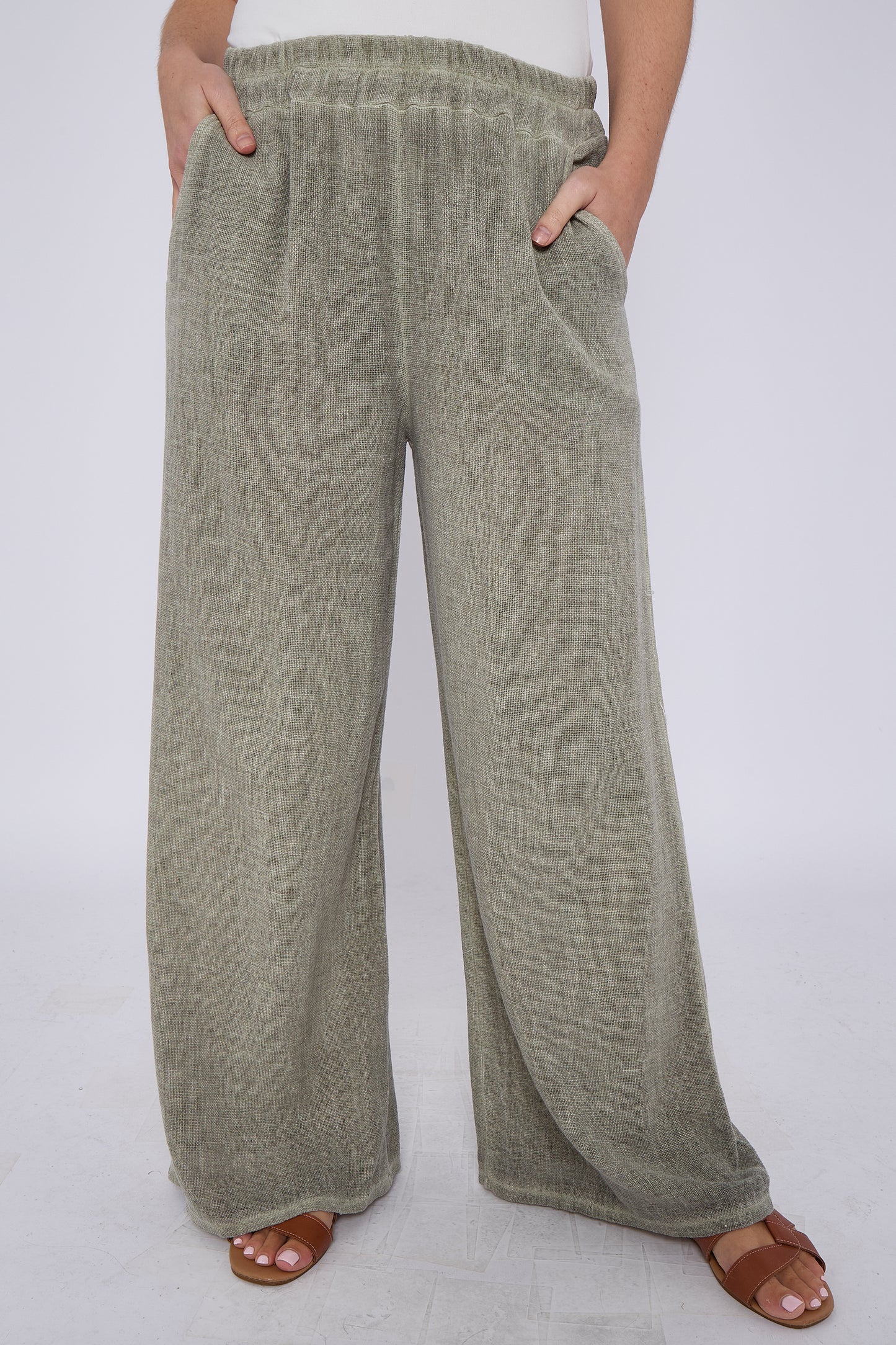 WASHED LINEN TWO POCKETS TROUSERS