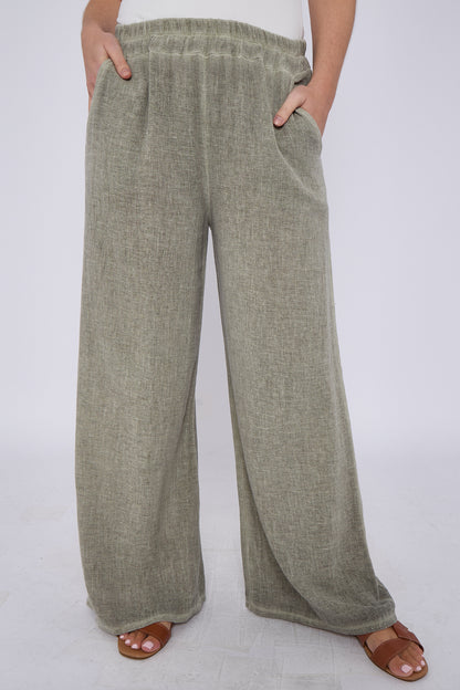 WASHED LINEN TWO POCKETS TROUSERS