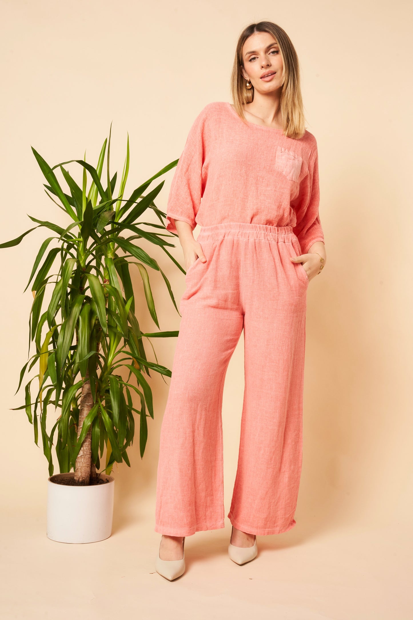 WASHED LINEN TWO POCKETS TROUSERS