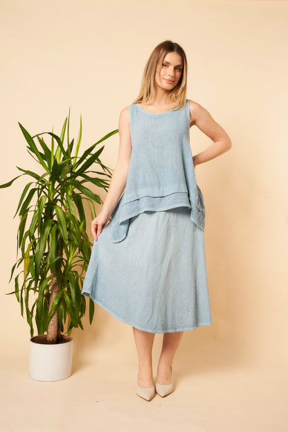 WASHED LINEN LAYERED SLEEVELESS TOP
