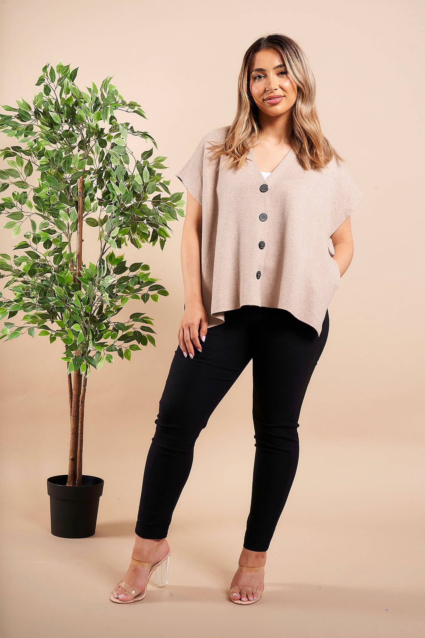 FOUR BUTTONS SIDE TIE CAPE