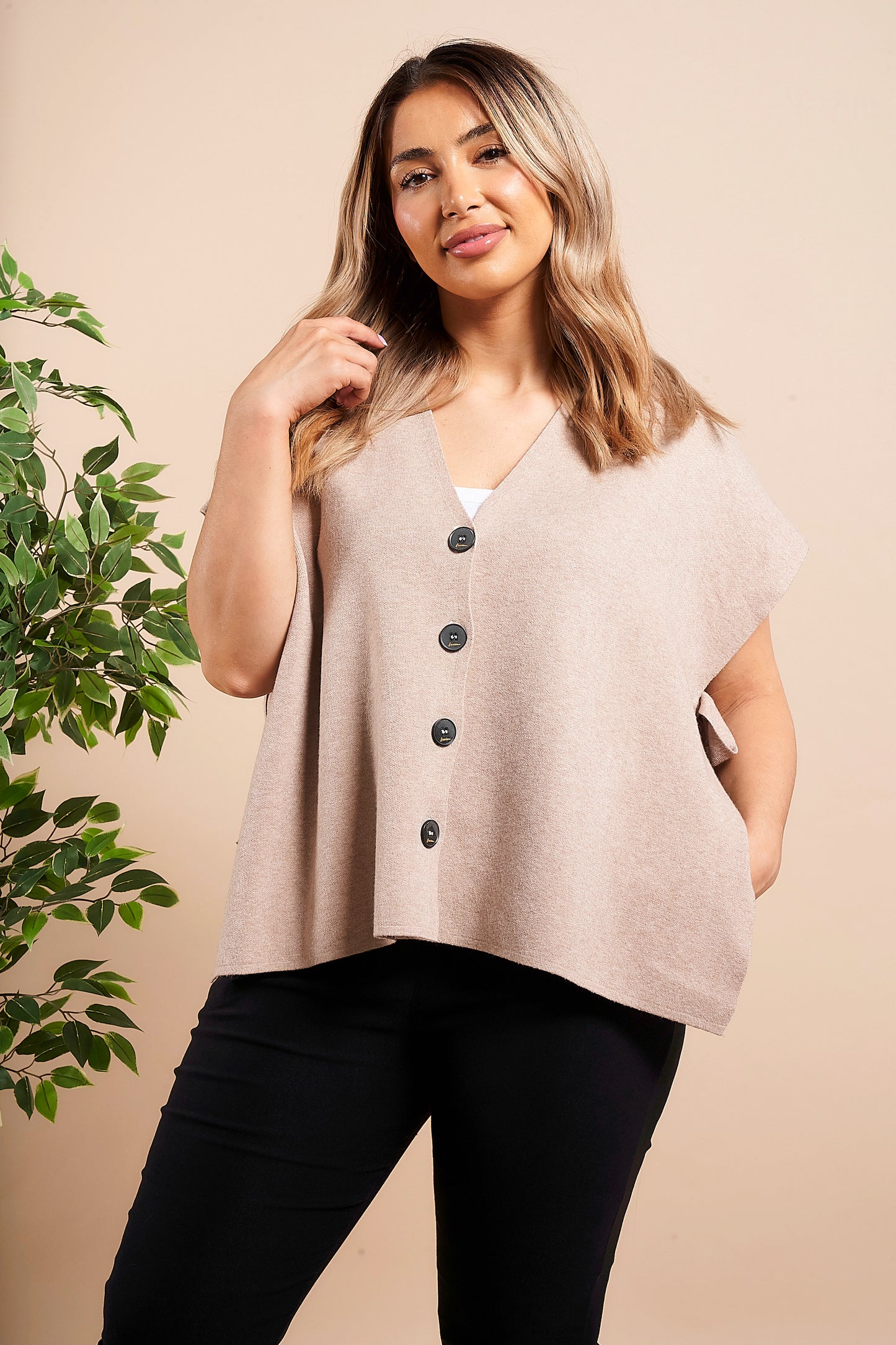 FOUR BUTTONS SIDE TIE CAPE