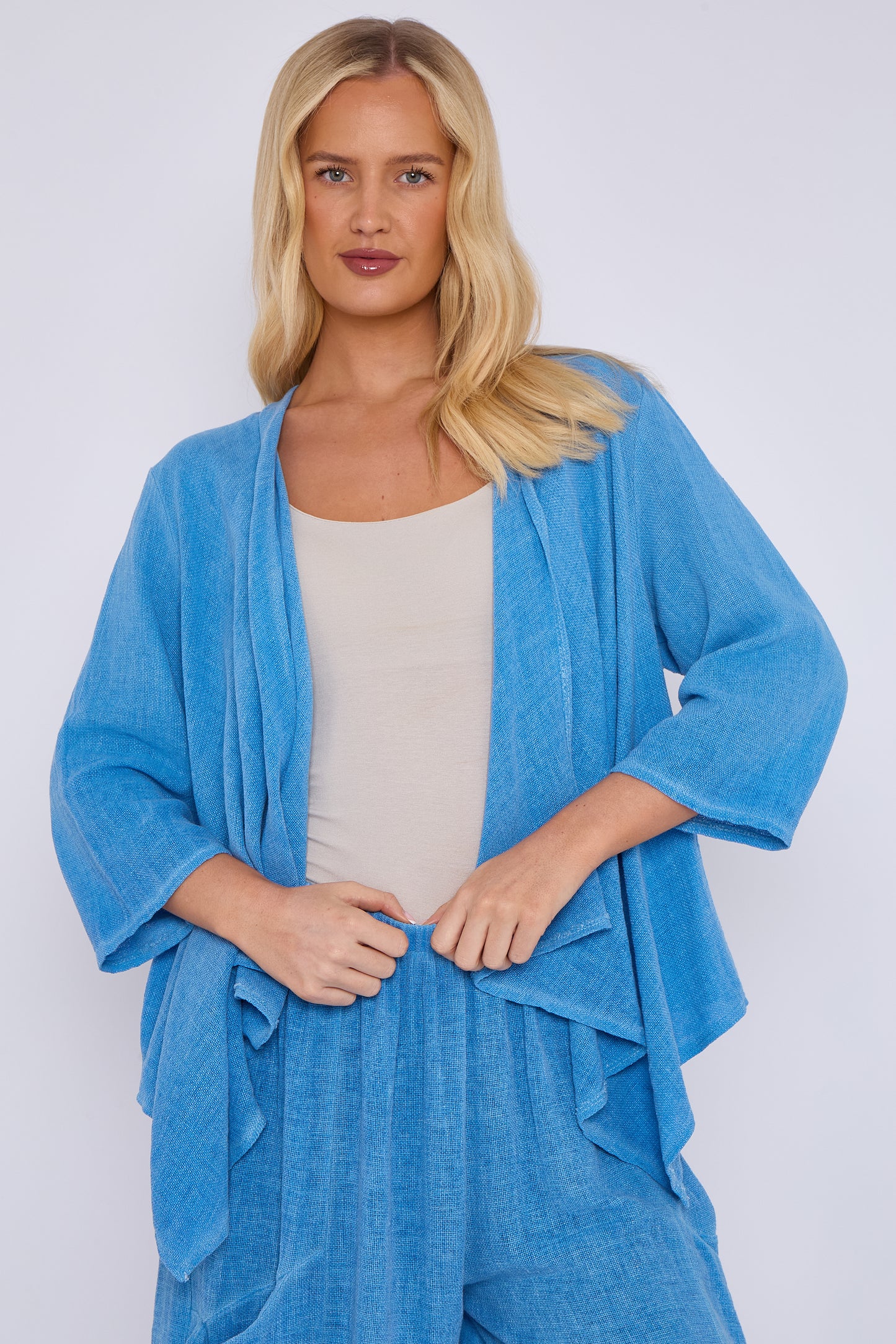 WASHED LINEN WATERFALL SHRUG